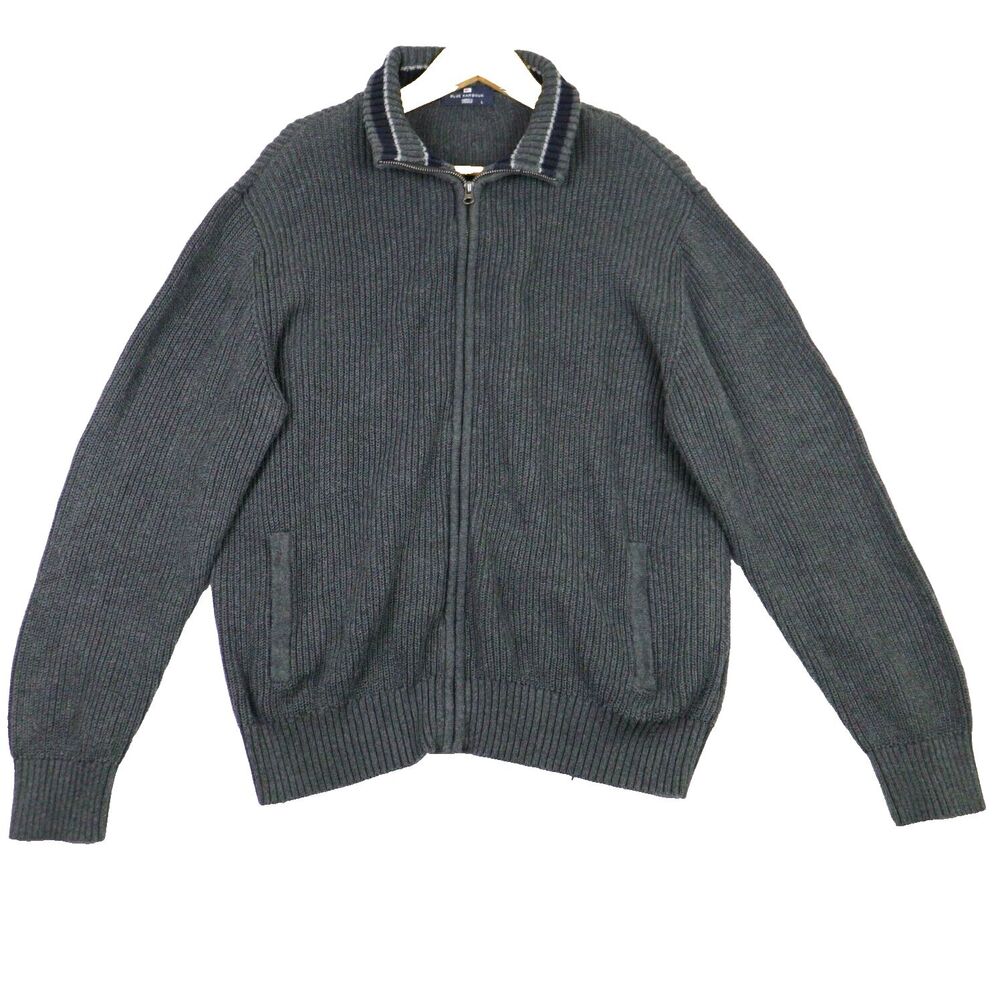 Blue Harbour Zip Sweater Men’s‎ Large Gray Ribbed 100% Cotton Mock Neck Preppy